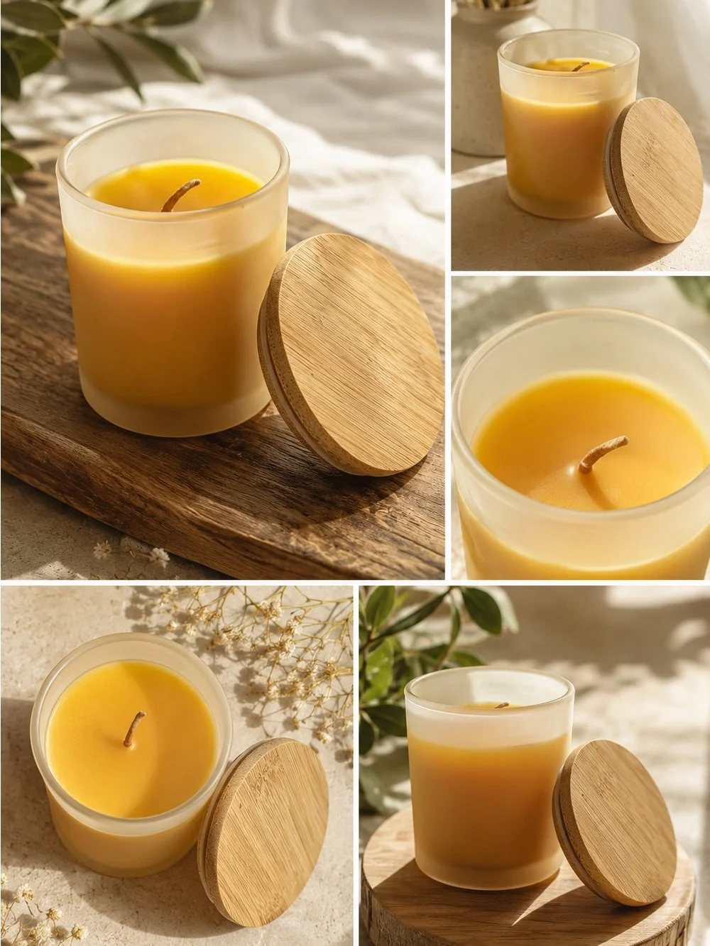Pure Beeswax Candle in Frosted Glass (6 oz) Natural Non Toxic Healthy Home